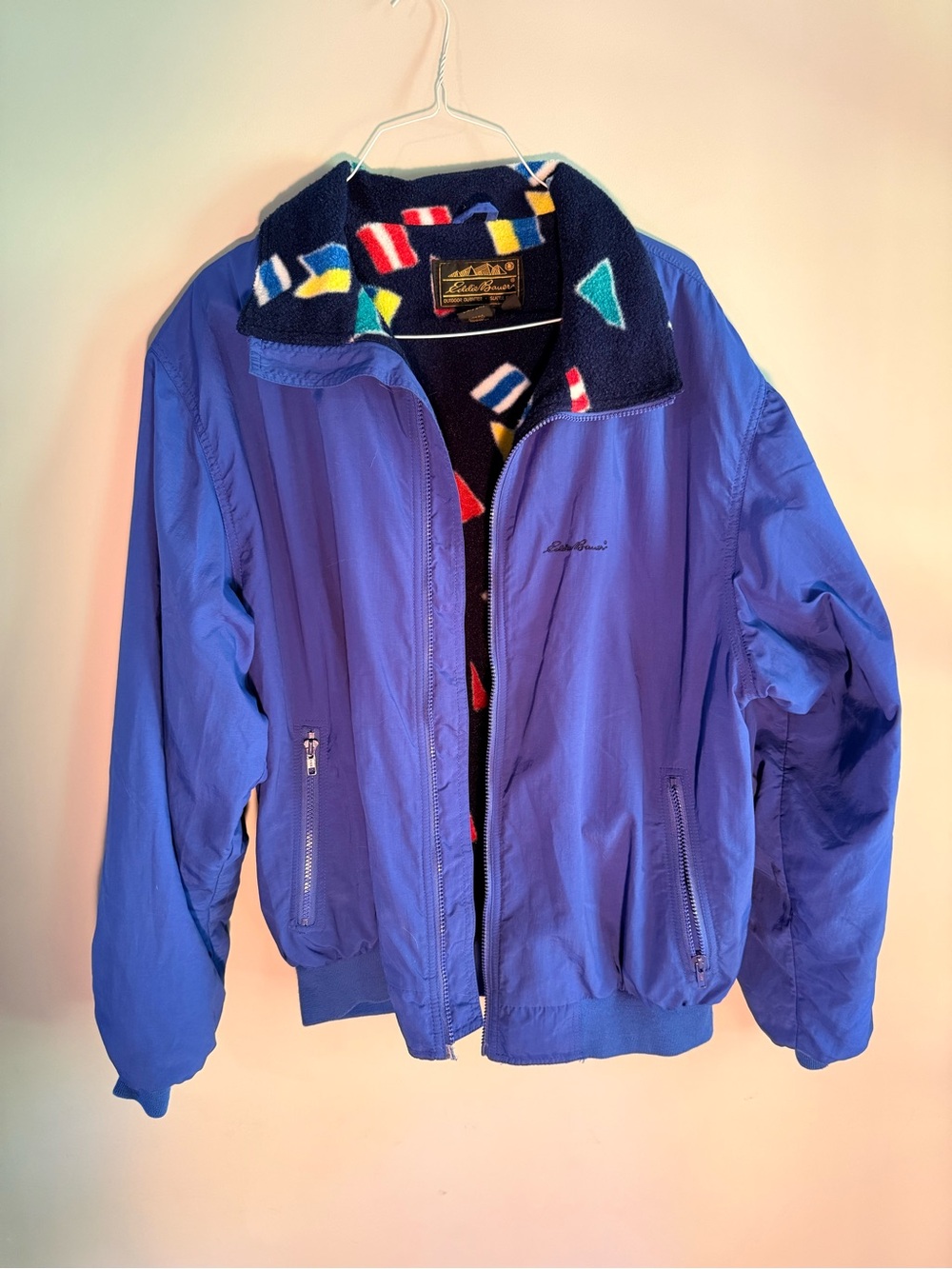 Eddie Bauer men’s nautical flag pattern fleece 1970/80 jacket.size xl